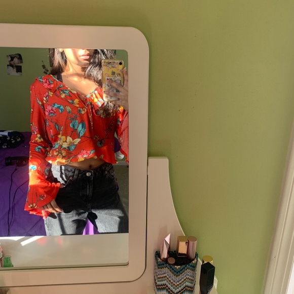 Orange Floral Blouse - Picture 2 of 5